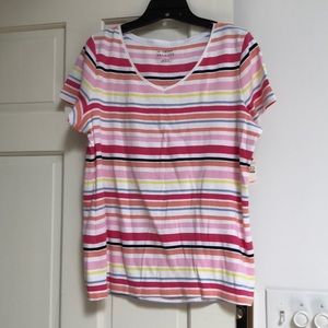 Talbots New w Tag V Neck Striped T Shirt